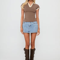 Nicolina Low Rise Denim Mini Skirt Ice Blue Wash