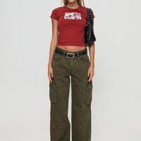 Ahstin Mid Rise Straight Leg Cargo Jeans Green