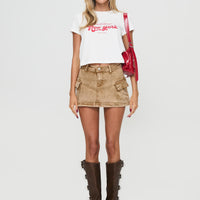 Velveta Low Rise Denim Skirt Camel