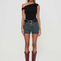 Get It Right Mid Rise Denim Shorts Dark Denim Wash