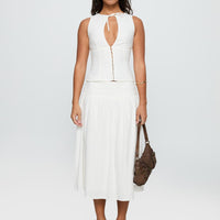 Heart Of Gold Linen Blend Midi Skirt White