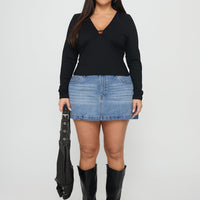 Fossils Denim Mini Skirt Blue Curve