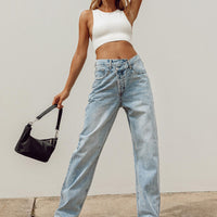 Holly Asymmetric Straight Leg Jean Light Wash Denim Petite