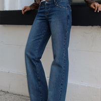 So Dazzling Studded Low Rise Straight Leg Jeans Dark Wash