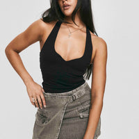 Bambas Wrap Denim Mini Skirt Washed Green