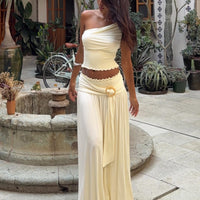 Full Orbit Shirred Maxi Skirt Cream
