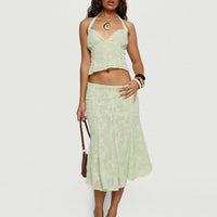 Aspyn Embroidered Midi Skirt Sage Green