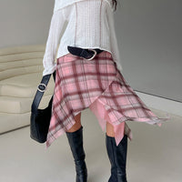 Anali Asymmetrical Midi Skirt Pink / Multi Check