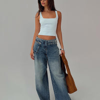 Paltrow Mid Rise Wide Leg Cargo Jeans Mid Blue Wash Petite