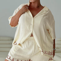 Jamari Linen Blend Shorts Cream / Brown Curve