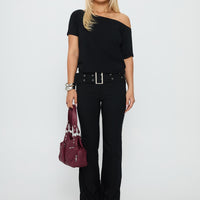 Kortnee Eyelet Detail Flare Leg Pants Black
