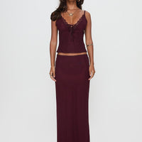 Reiko Lace Trim Tie Front Maxi Set Burgundy
