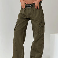 Ahstin Mid Rise Straight Leg Cargo Jeans Green Petite