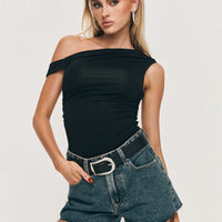 Get It Right Mid Rise Denim Shorts Dark Denim Wash
