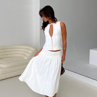 Heart Of Gold Linen Blend Midi Skirt White