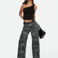 Big Talk Baggy Jeans Grey Washed Camo