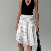 Evanescence Asymmetrical Midi Skirt White / Polka Dot
