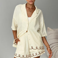 Jamari Linen Blend Shorts Cream / Brown