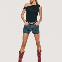 Get It Right Mid Rise Denim Shorts Dark Denim Wash