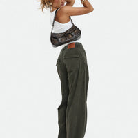 Bruiser Tie Waist Mid Rise Wide Leg Jeans Green Petite