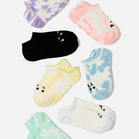 Angry Face Low Rise Socks - Green Tie Dye