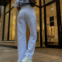 Cece Hammer Wide Leg Knee Rip Jeans White Denim