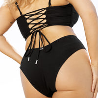 Low Tide Super Cheeky Bikini Bottom - Black Rib