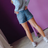 Loose Fit Denim Shorts - Blue