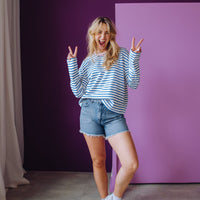 Loose Fit Denim Shorts - Blue