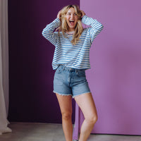 Loose Fit Denim Shorts - Blue