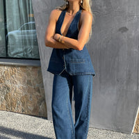 Top Model Low Rise Straight Leg Jeans Dark Denim