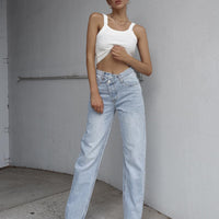 Holly Asymmetric Straight Leg Jean Light Wash Denim Petite
