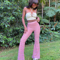 Karmen Chevron Knit Flare Pants Pink