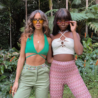 Karmen Chevron Knit Flare Pants Pink