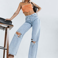 Maple Flare Jeans Knee Rips Light Wash Denim