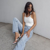 Holly Asymmetric Straight Leg Jean Light Wash Denim Petite
