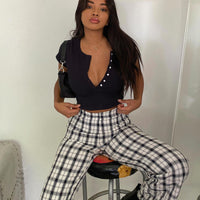 Euros Check Pants Black / White Petite