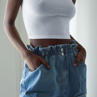 Open Road Denim Paper Bag Shorts Pale Blue