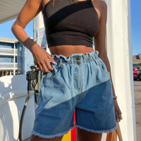 Open Road Denim Paper Bag Shorts Pale Blue