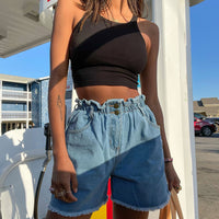 Open Road Denim Paper Bag Shorts Pale Blue
