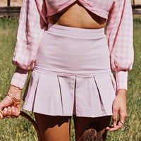 Rescue Me Pleat Denim Mini Skirt Pink