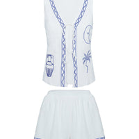 Sun And Palm Trees Vest Set White / Blue