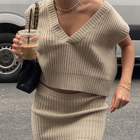 Saddle Knit Mini Skirt Beige