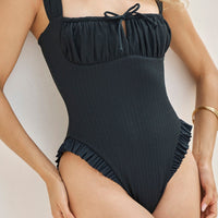 Sea Maiden Ruffle One Piece - Black