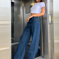 Top Model Low Rise Straight Leg Jeans Dark Denim