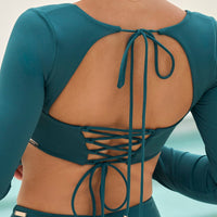 Tranquil Twist Long Sleeve Bikini Top - Dark Sea