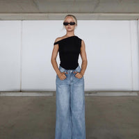 Naylor Mid Rise Wide Leg Jeans Light Blue Wash