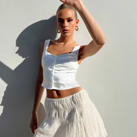Crinkle Cotton Mini Skirt Ivory