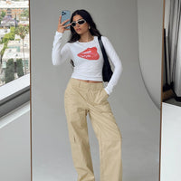 Luna Mid Rise Cargo Pants Beige Petite