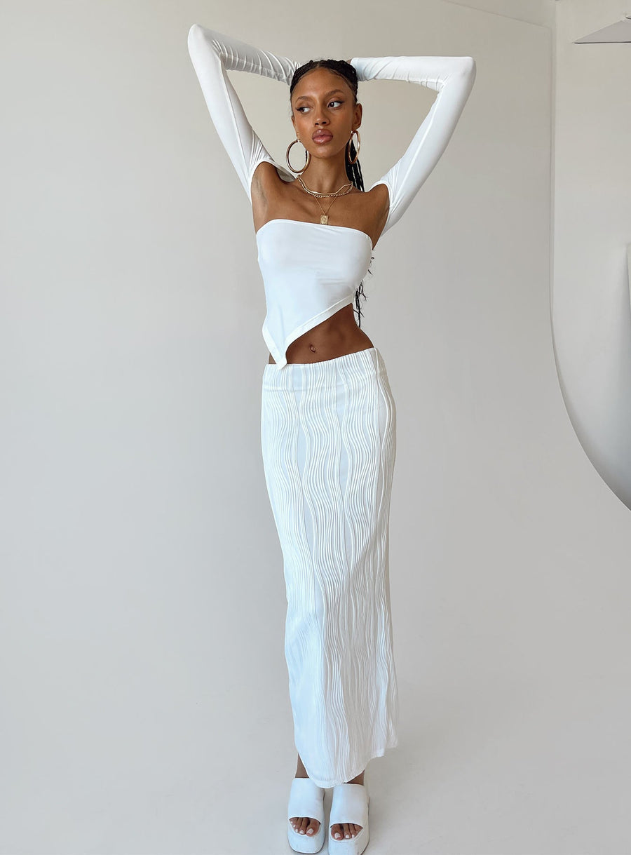 Echo Low Waist Knitted Maxi Skirt White